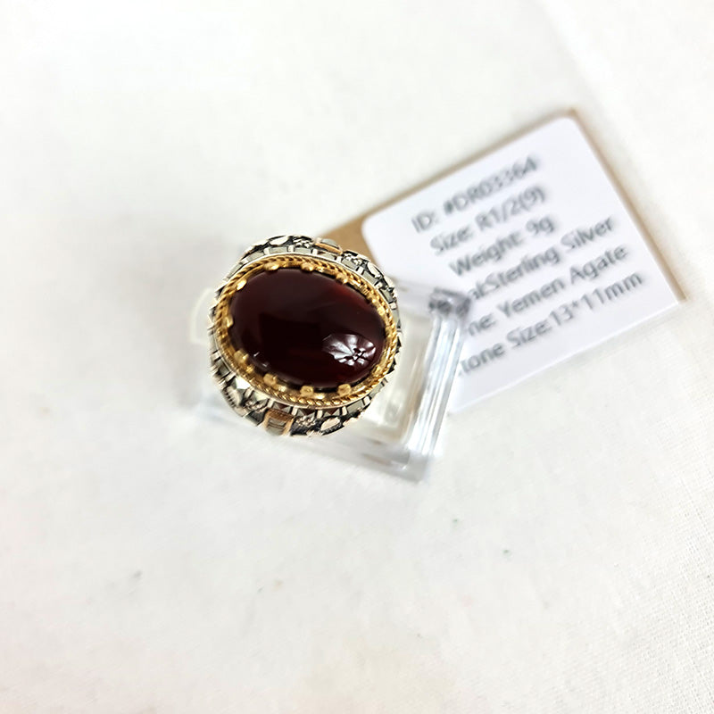 Anillo de plata 925 yemení de ágata genuina, raro para hombre, DR03364