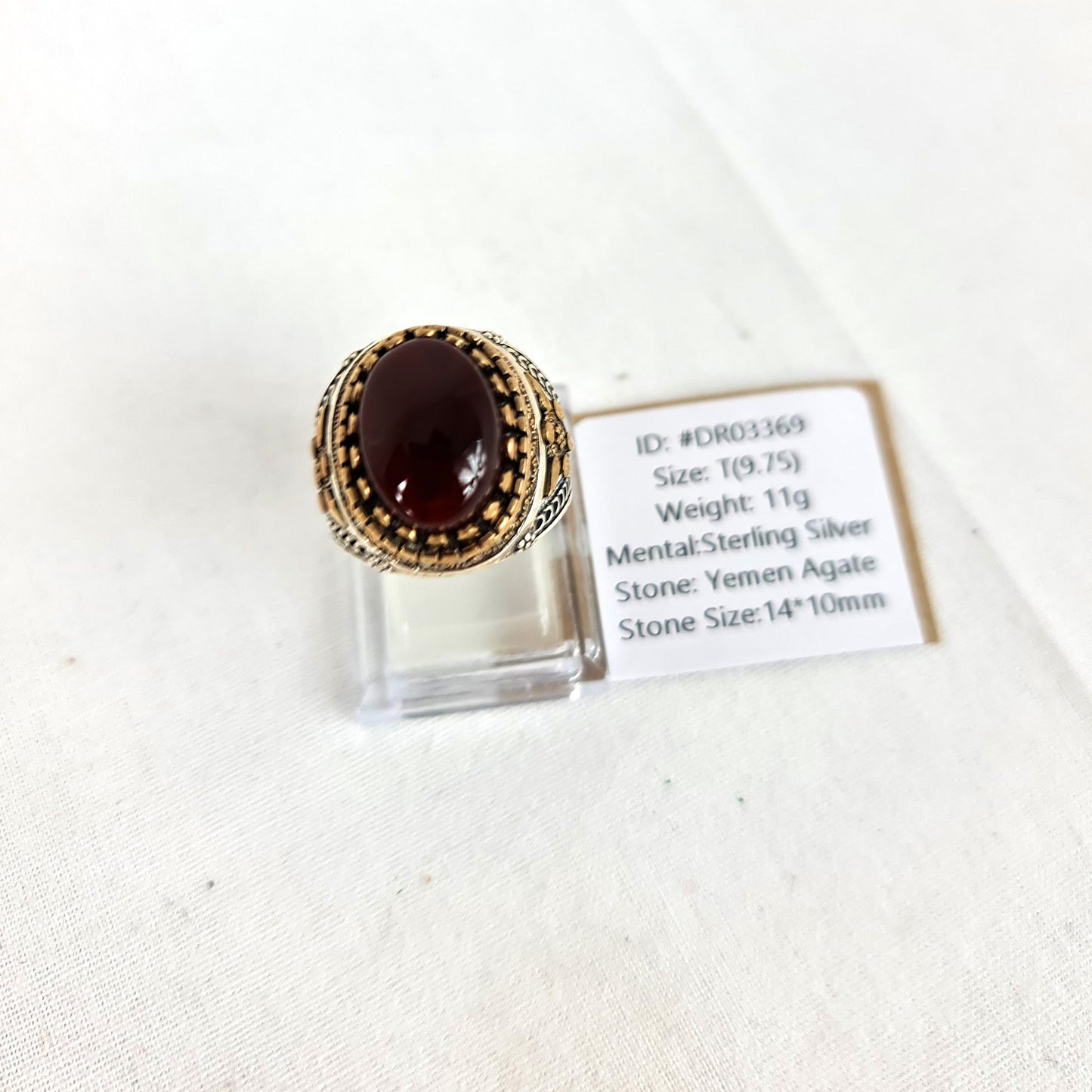 Anillo de plata 925 yemení de ágata genuina, raro para hombre, DR03369