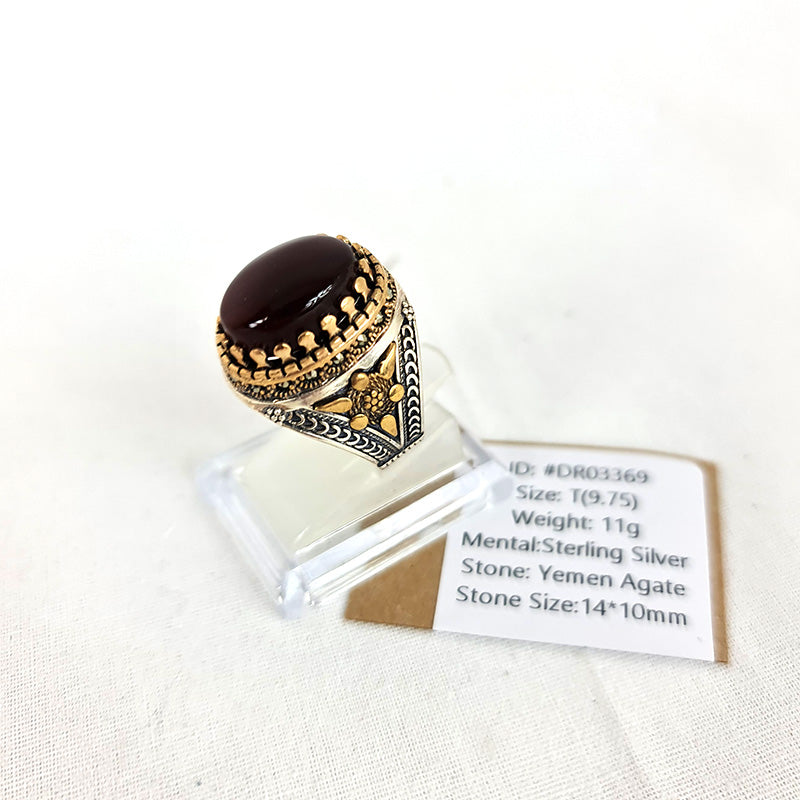 Anillo de plata 925 yemení de ágata genuina, raro para hombre, DR03369