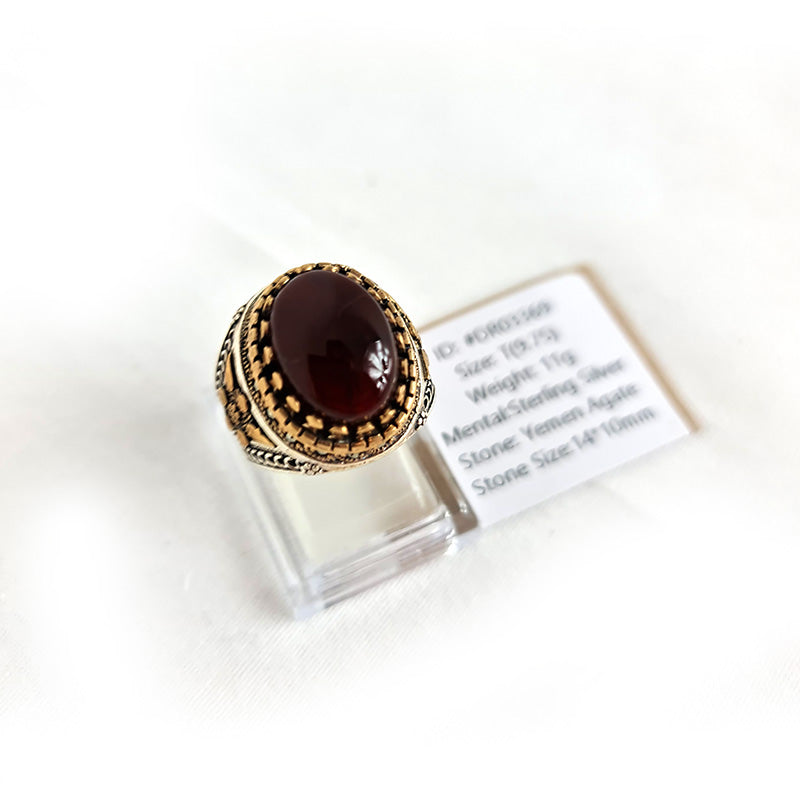 Anillo de plata 925 yemení de ágata genuina, raro para hombre, DR03369