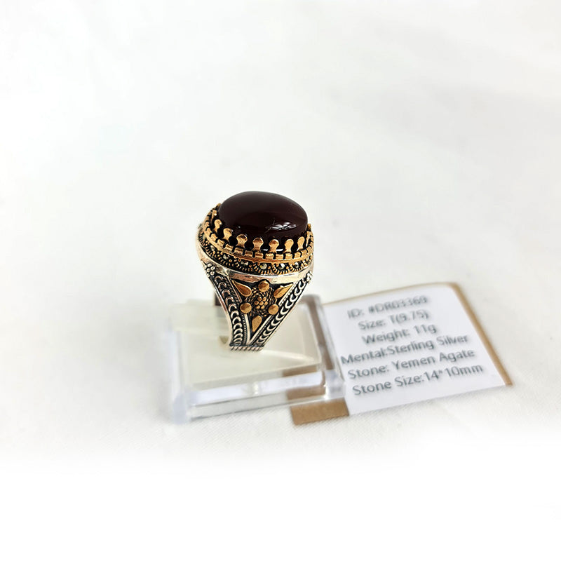 Anillo de plata 925 yemení de ágata genuina, raro para hombre, DR03369