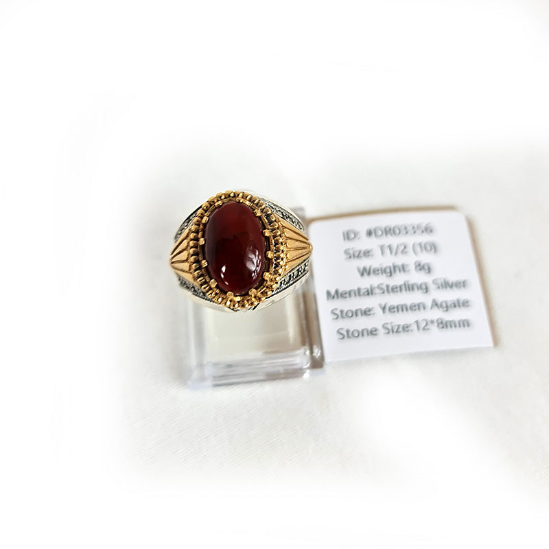 Anillo de plata 925 yemení de ágata genuina, raro para hombre, DR03356