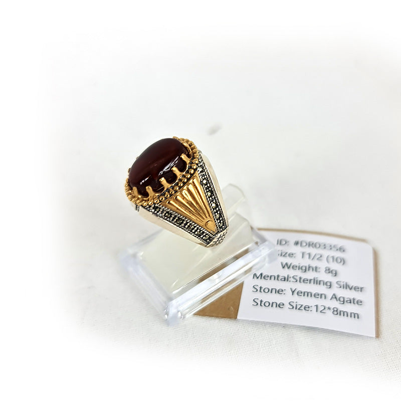 Anillo de plata 925 yemení de ágata genuina, raro para hombre, DR03356
