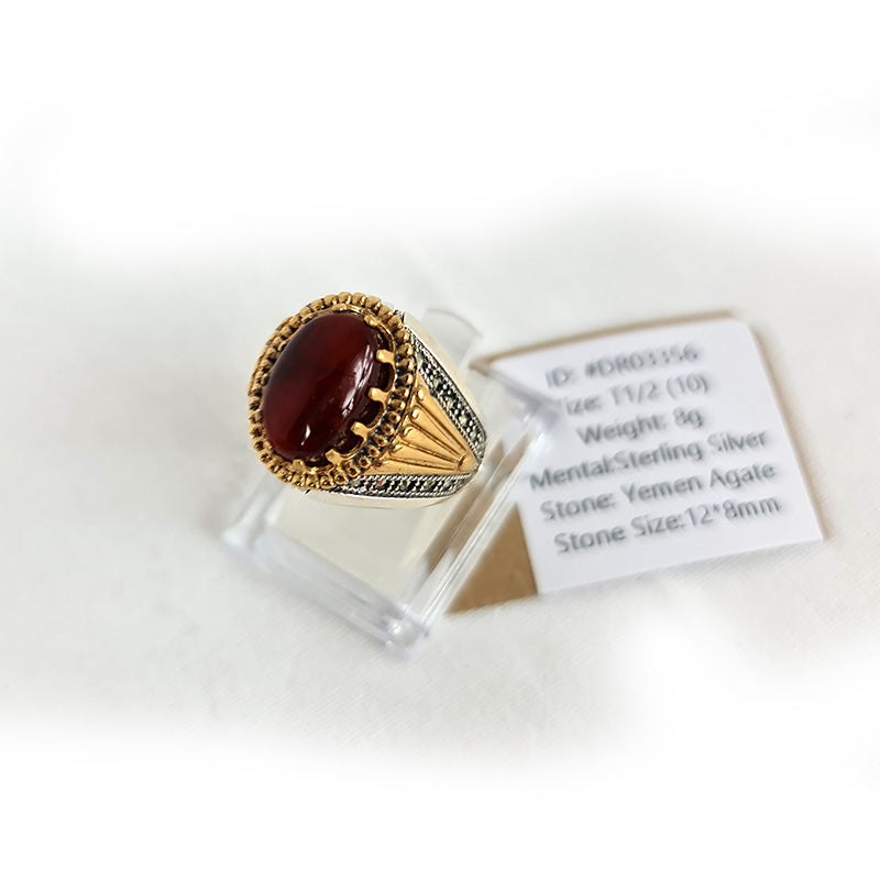 Anillo de plata 925 yemení de ágata genuina, raro para hombre, DR03356