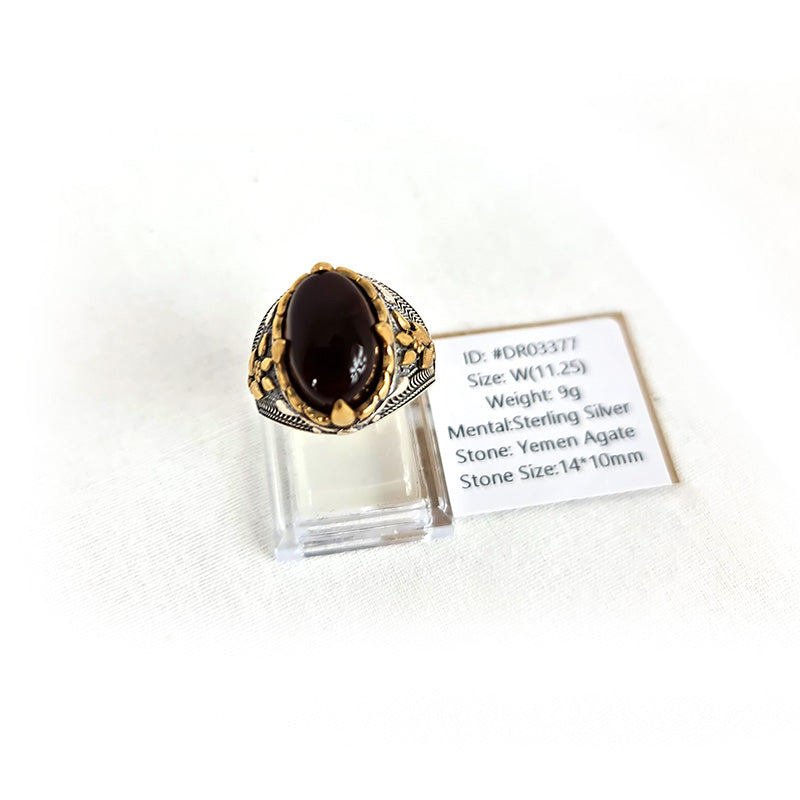 Anillo de plata 925 yemení de ágata genuina, raro para hombre, DR03377