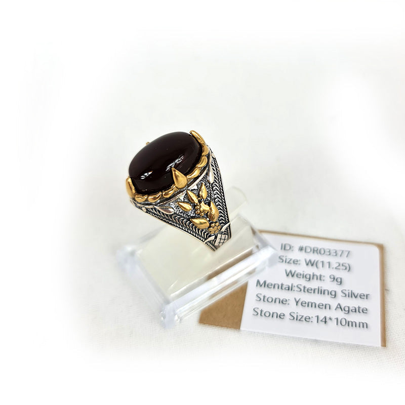 Anillo de plata 925 yemení de ágata genuina, raro para hombre, DR03377