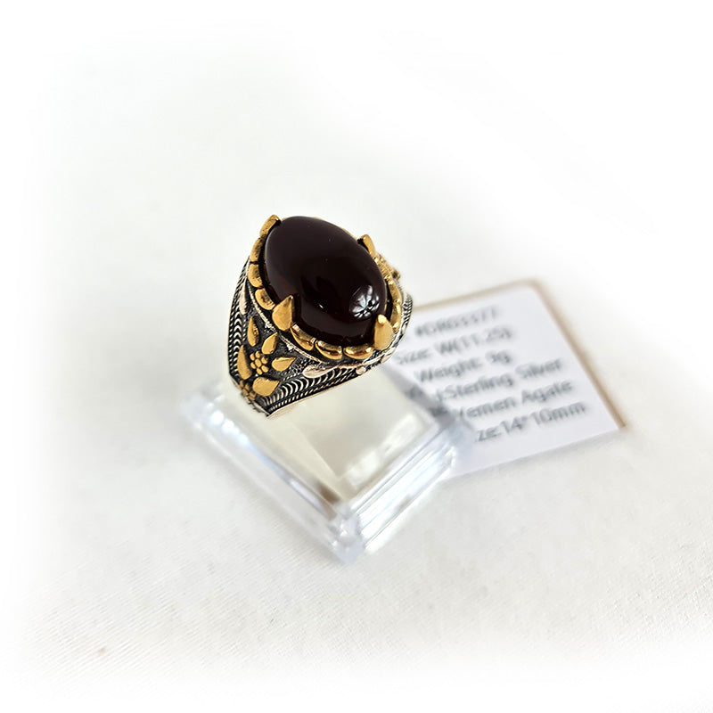 Anillo de plata 925 yemení de ágata genuina, raro para hombre, DR03377