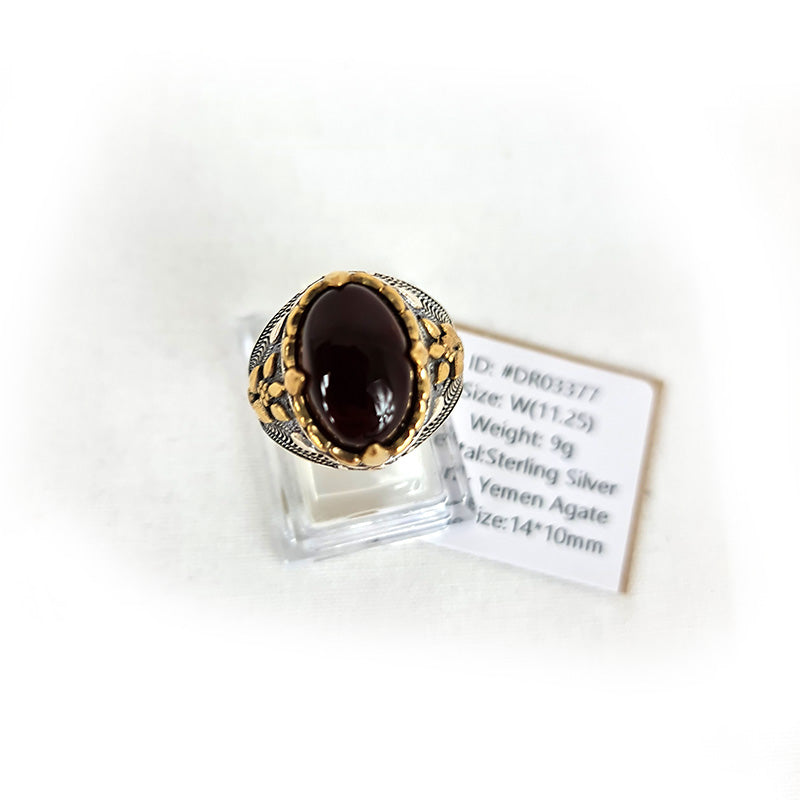 Anillo de plata 925 yemení de ágata genuina, raro para hombre, DR03377