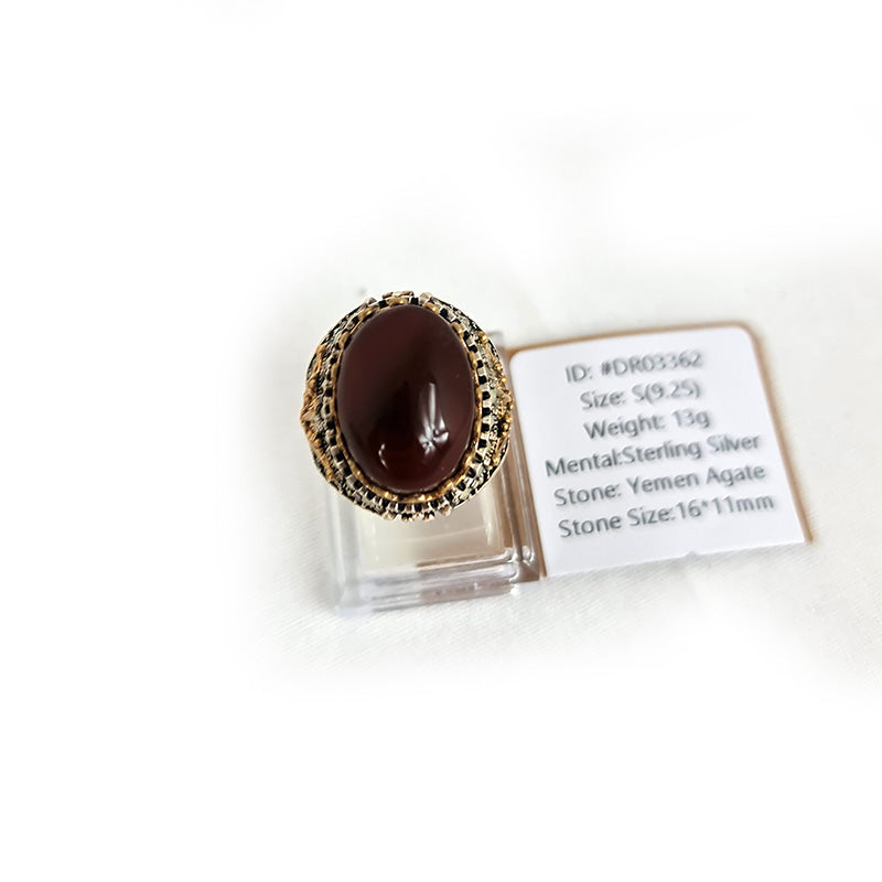 Anillo de plata 925 yemení de ágata genuina, raro para hombre, DR03362