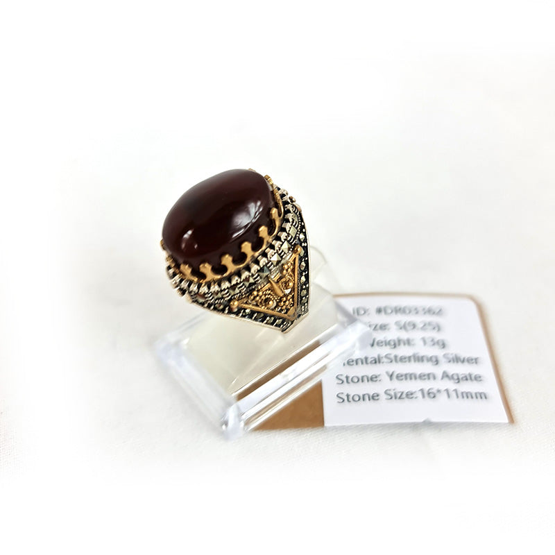 Anillo de plata 925 yemení de ágata genuina, raro para hombre, DR03362