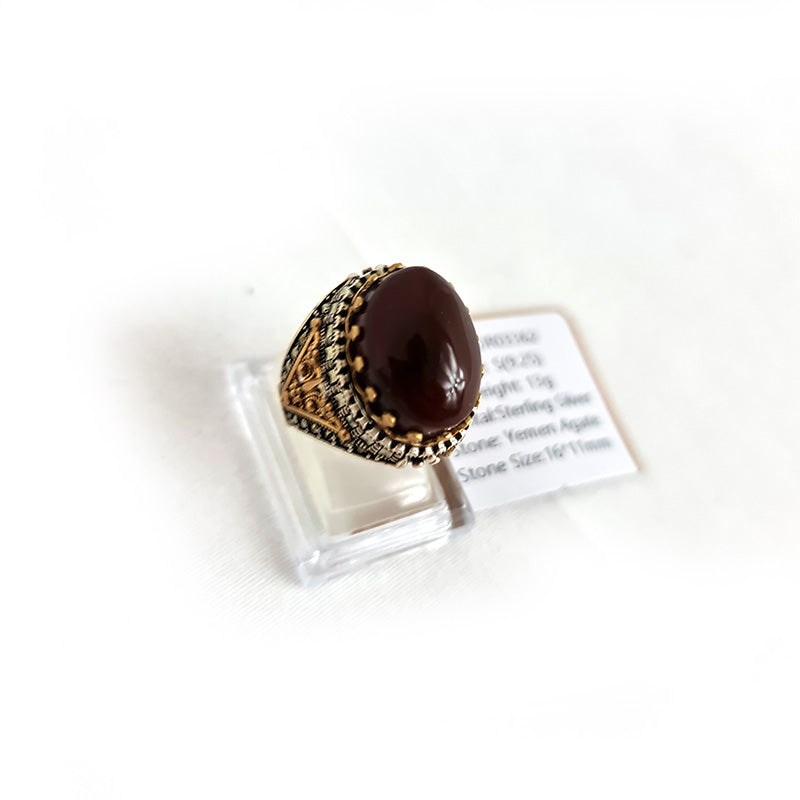 Anillo de plata 925 yemení de ágata genuina, raro para hombre, DR03362