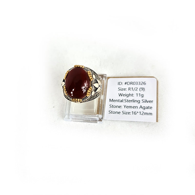 Anillo de plata 925 yemení de ágata genuina, raro para hombre, DR03326