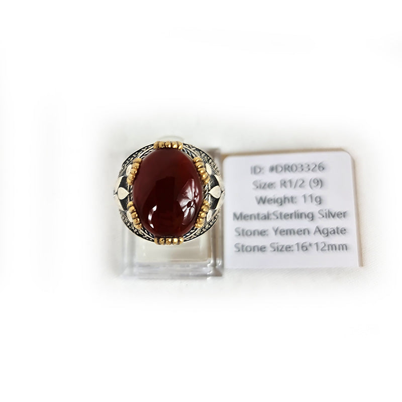 Anillo de plata 925 yemení de ágata genuina, raro para hombre, DR03326