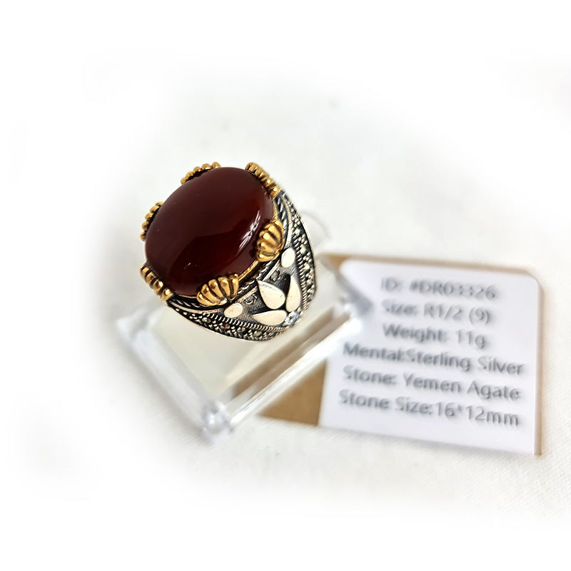 Anillo de plata 925 yemení de ágata genuina, raro para hombre, DR03326