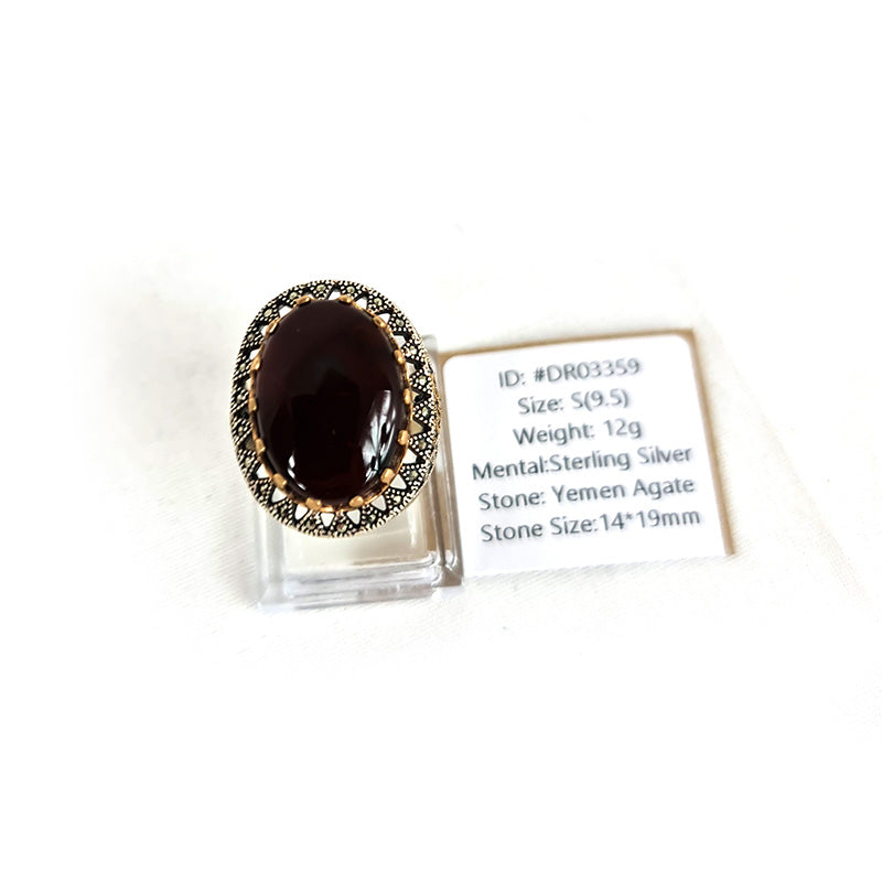 Anillo de plata 925 yemení de ágata genuina, raro para hombre, DR03359