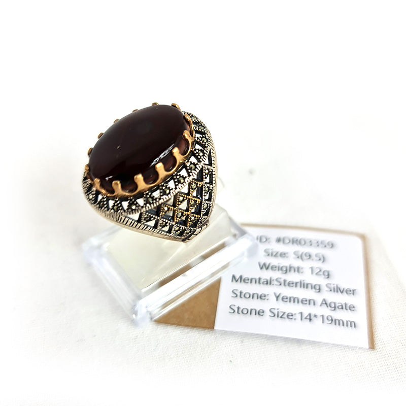 Anillo de plata 925 yemení de ágata genuina, raro para hombre, DR03359