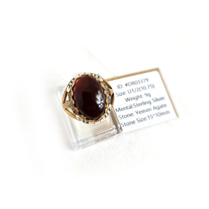 Anillo de plata 925 yemení de ágata genuina, raro para hombre, DR03379