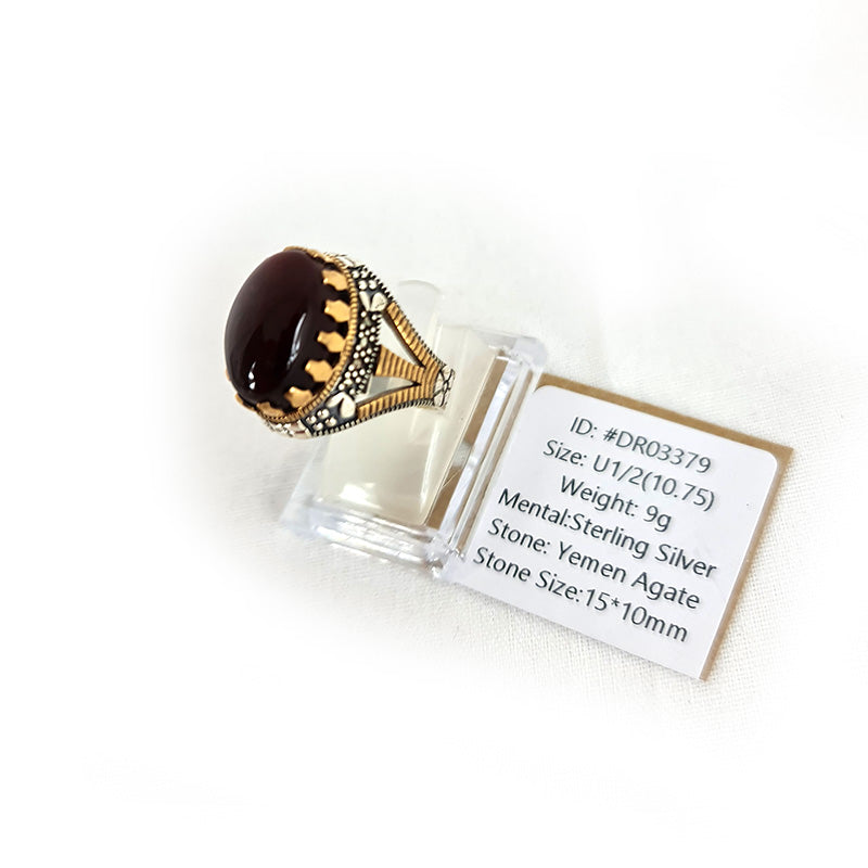 Anillo de plata 925 yemení de ágata genuina, raro para hombre, DR03379