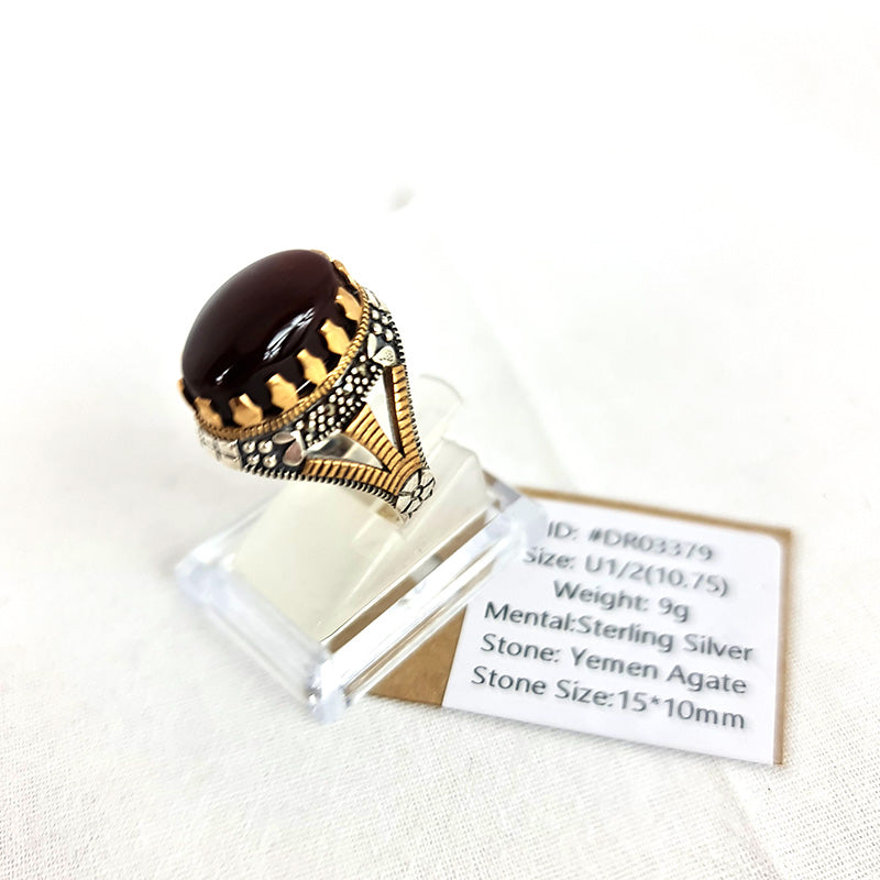 Anillo de plata 925 yemení de ágata genuina, raro para hombre, DR03379