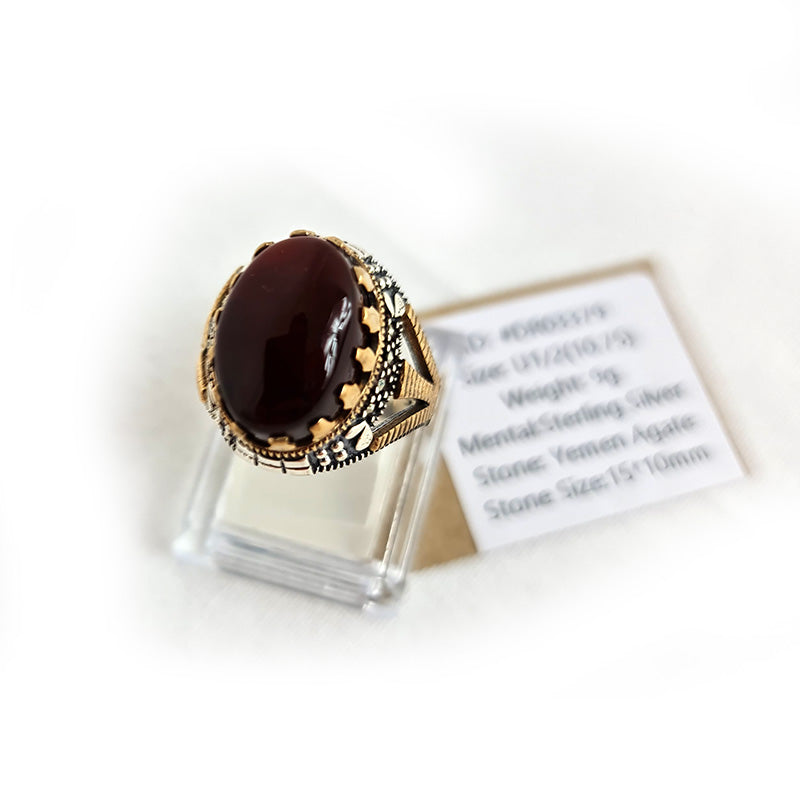 Anillo de plata 925 yemení de ágata genuina, raro para hombre, DR03379