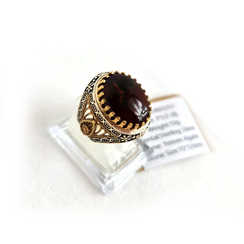 Yemeni Rare Genuine Agate 925 Silver Men's Ring DR03351