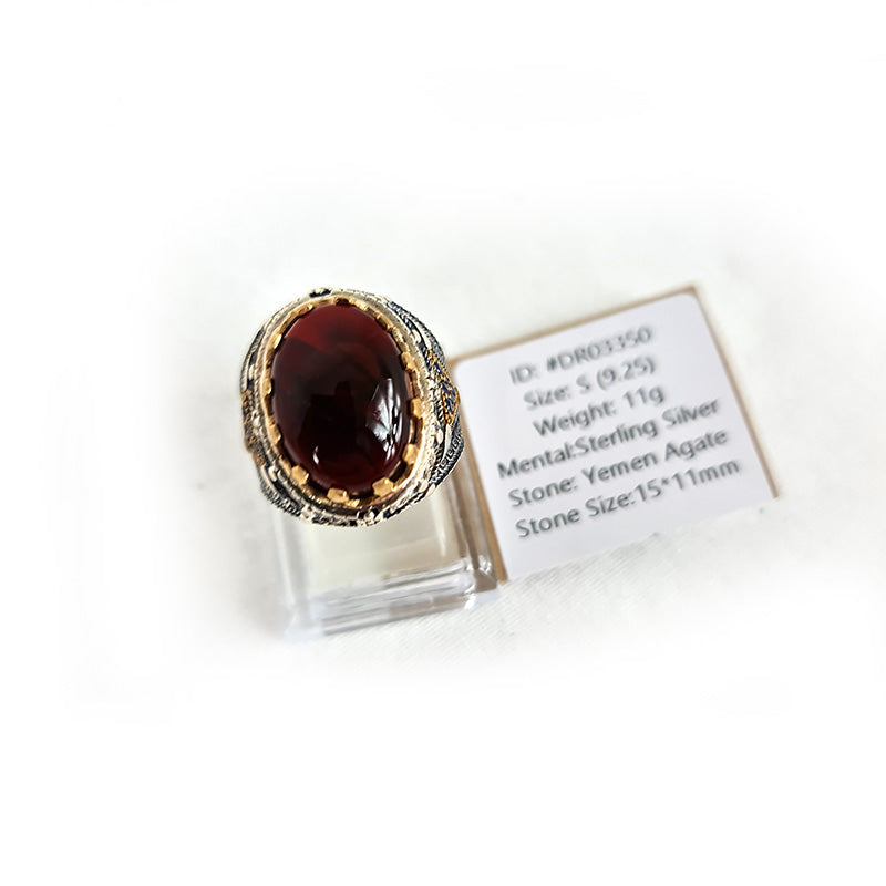 Anillo de plata 925 yemení de ágata genuina, raro para hombre, DR03350