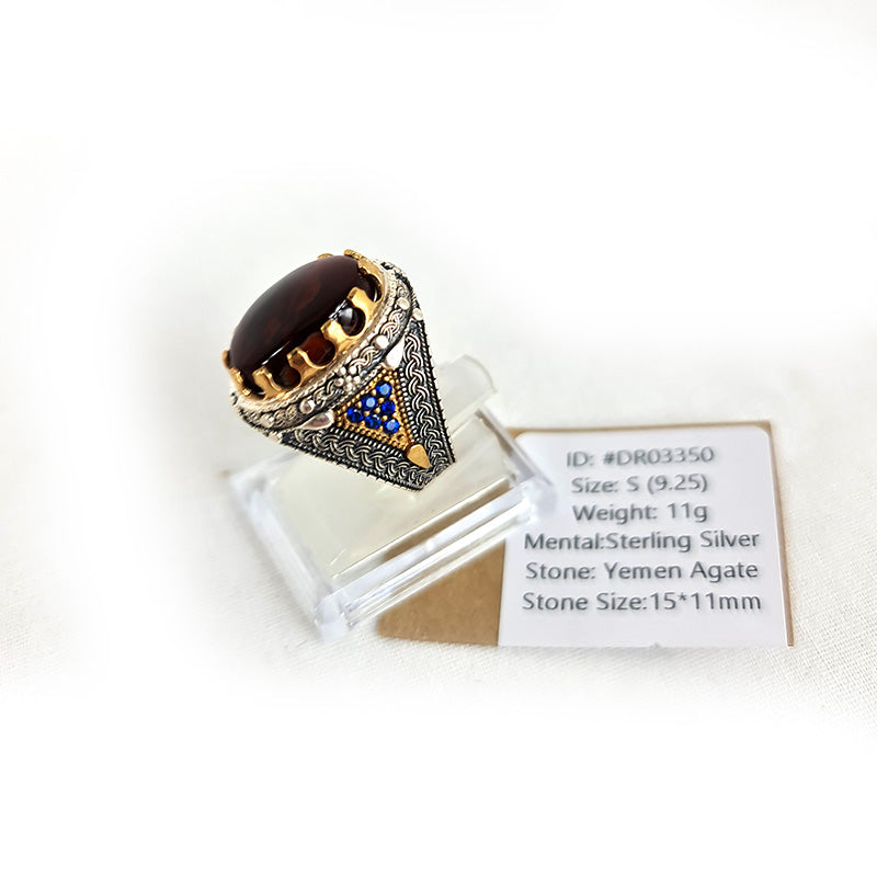 Anillo de plata 925 yemení de ágata genuina, raro para hombre, DR03350