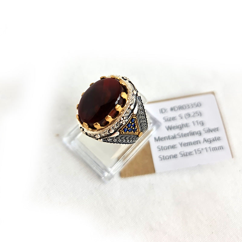 Anillo de plata 925 yemení de ágata genuina, raro para hombre, DR03350