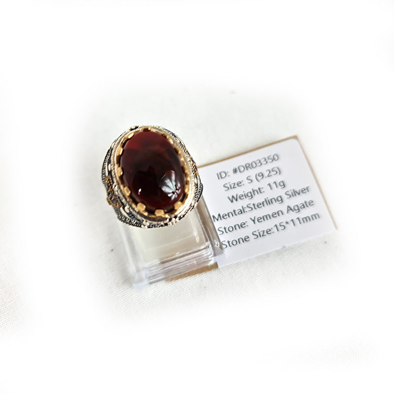 Anillo de plata 925 yemení de ágata genuina, raro para hombre, DR03350