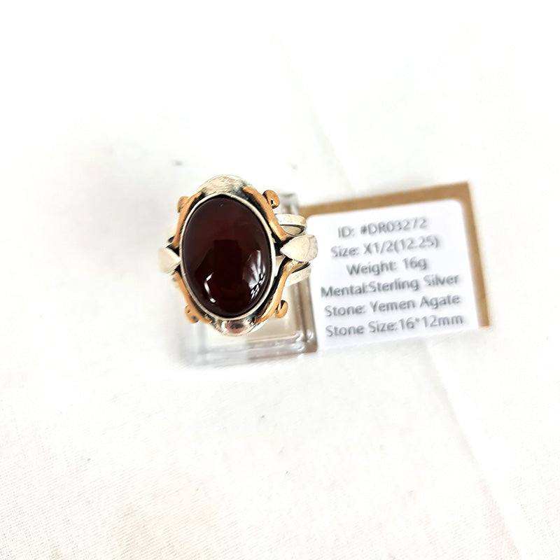 Yemeni Rare Genuine Agate 925 Silver Men's Ring DR03272