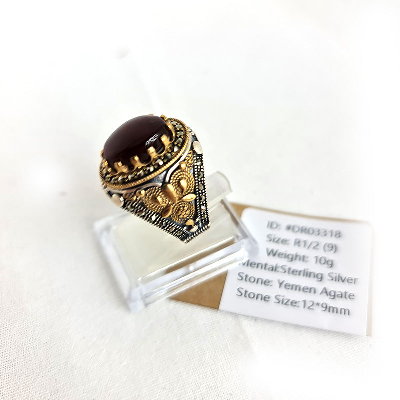 Anillo de plata 925 yemení de ágata genuina, raro para hombre, DR03318
