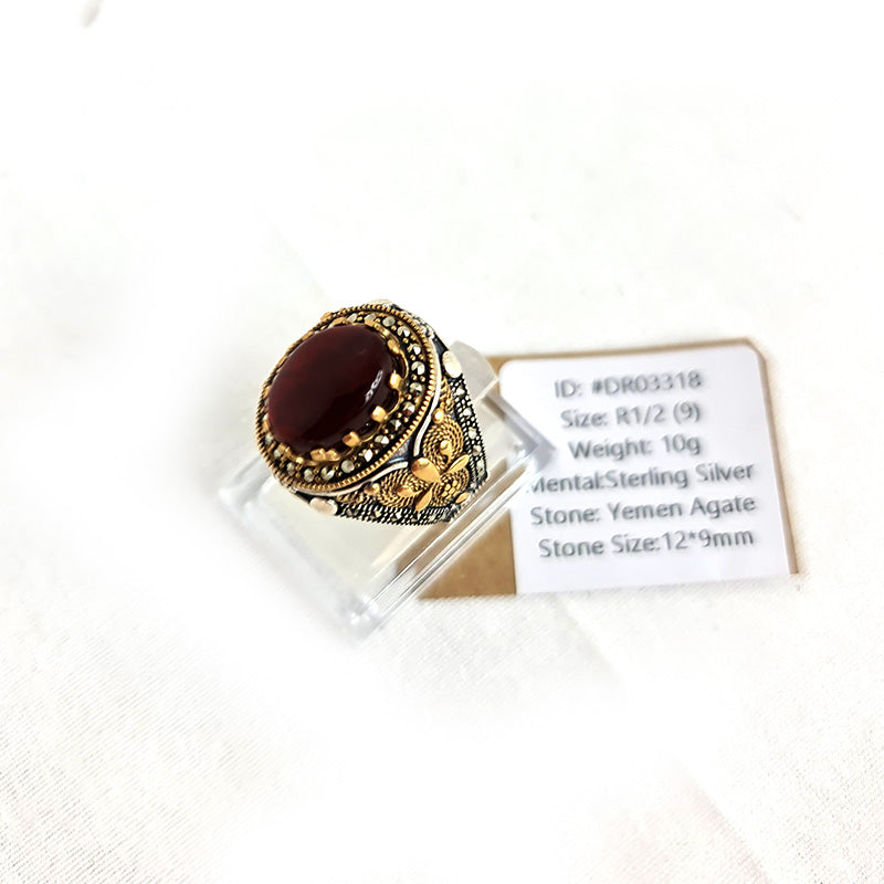Anillo de plata 925 yemení de ágata genuina, raro para hombre, DR03318