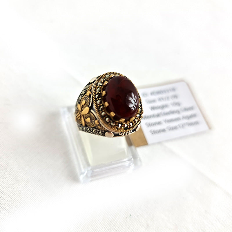 Anillo de plata 925 yemení de ágata genuina, raro para hombre, DR03318