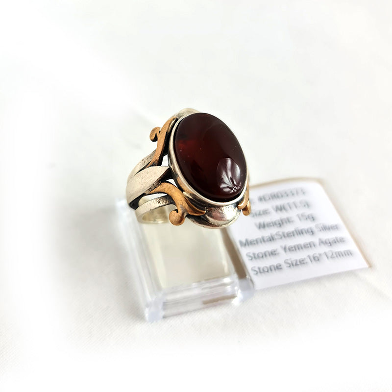 Anillo de plata 925 yemení de ágata genuina, raro para hombre, DR03373