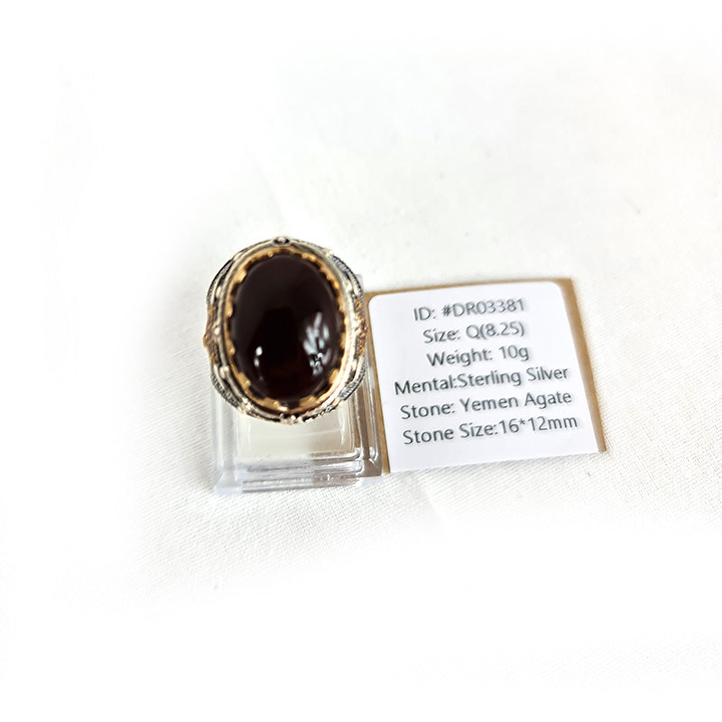 Anillo de plata 925 yemení de ágata genuina, raro para hombre, DR03381