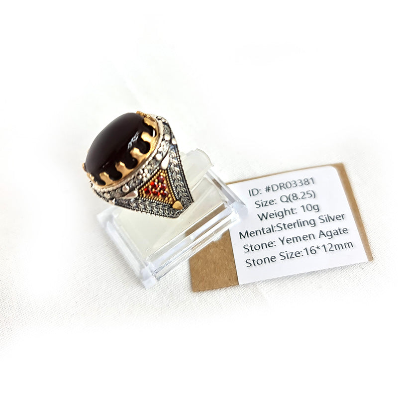 Anillo de plata 925 yemení de ágata genuina, raro para hombre, DR03381