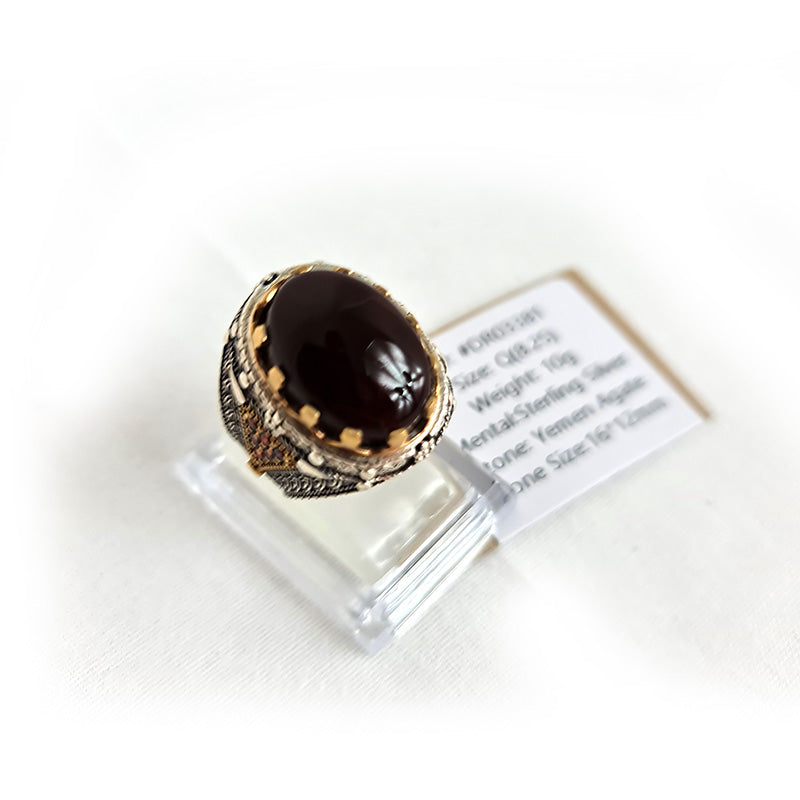 Anillo de plata 925 yemení de ágata genuina, raro para hombre, DR03381