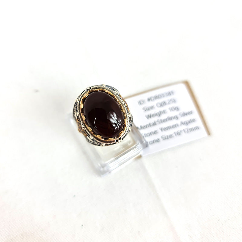 Anillo de plata 925 yemení de ágata genuina, raro para hombre, DR03381