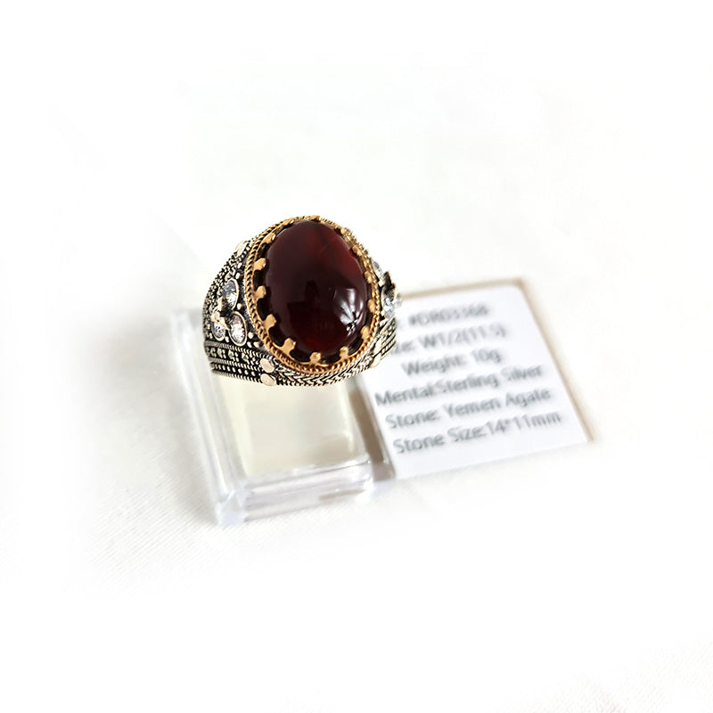 Anillo de plata 925 yemení de ágata auténtica, raro para hombre, DR03368