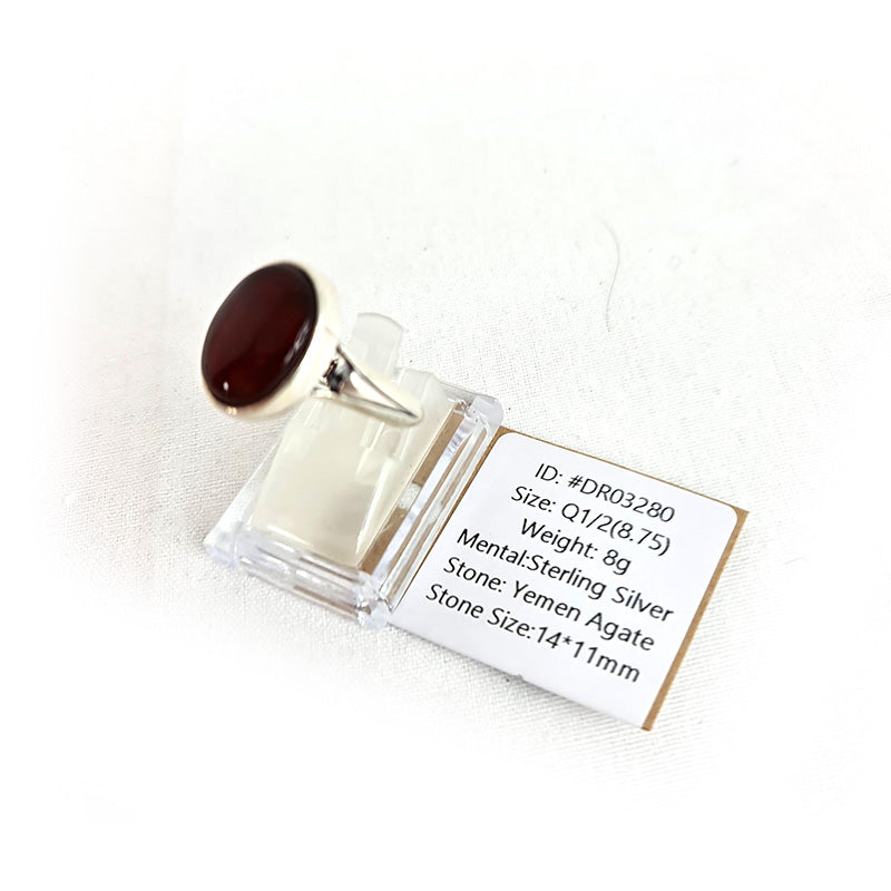 Anillo de plata 925 yemení de ágata genuina, raro para hombre, DR03280