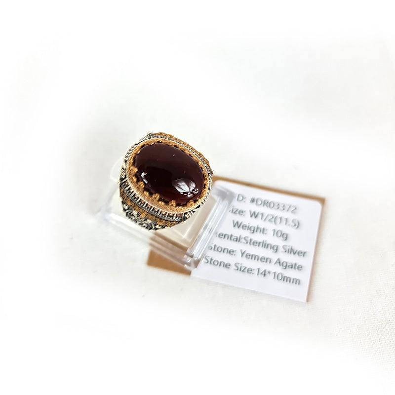 Anillo de plata 925 yemení de ágata genuina, raro para hombre, DR03372