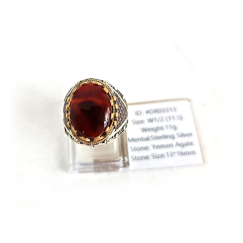 Anillo de plata 925 yemení de ágata genuina, raro para hombre, DR03313