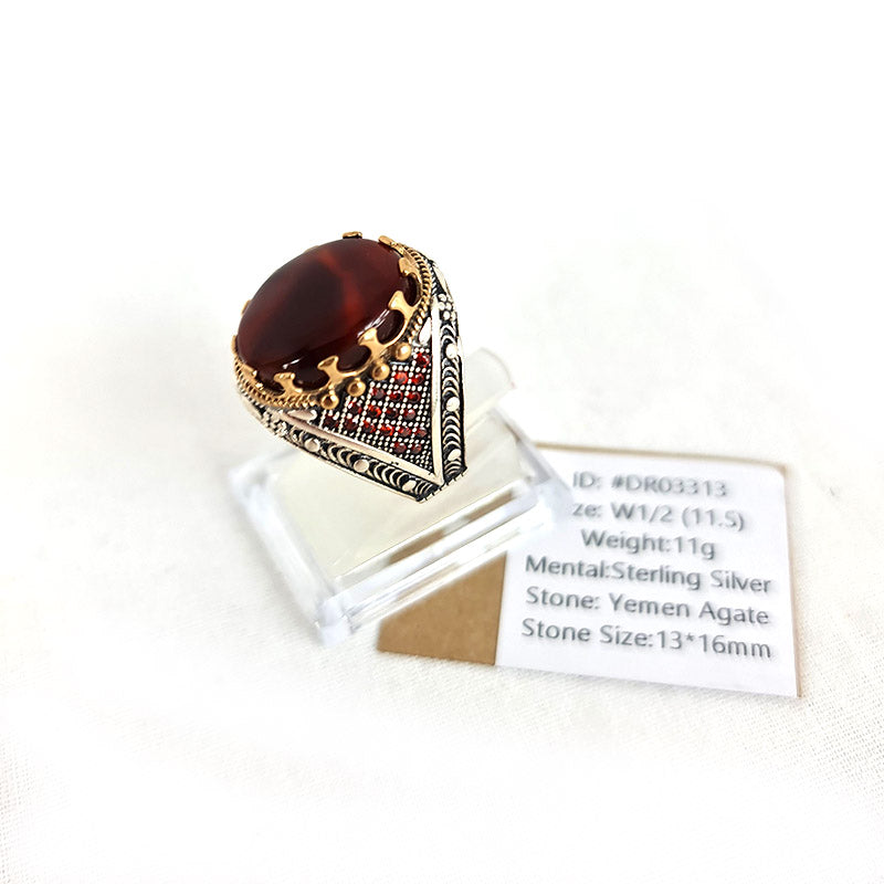 Anillo de plata 925 yemení de ágata genuina, raro para hombre, DR03313