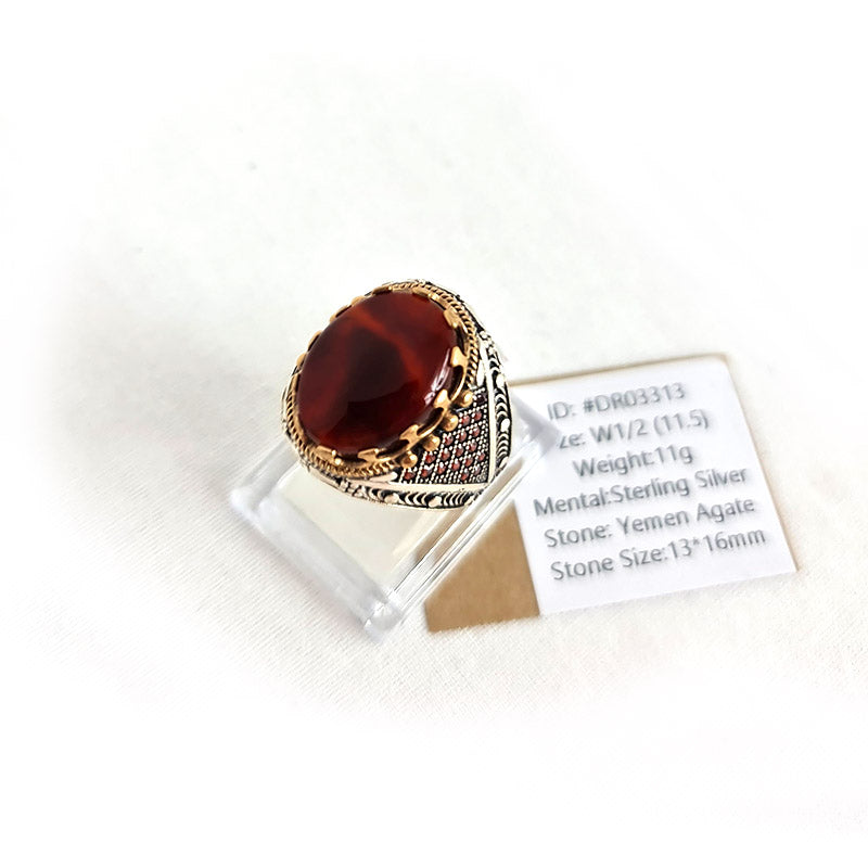 Anillo de plata 925 yemení de ágata genuina, raro para hombre, DR03313