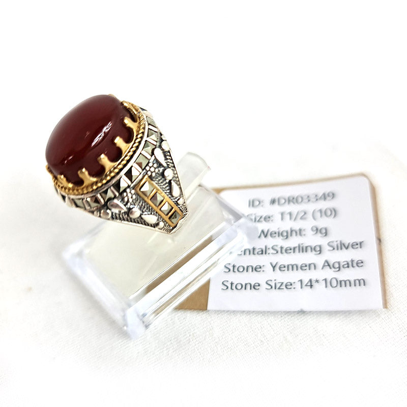 Anillo de plata 925 yemení de ágata genuina DR03349 para hombre