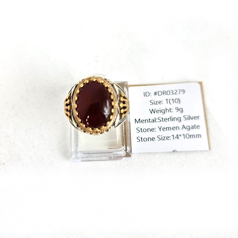 Anillo de plata 925 yemení de ágata genuina, raro para hombre, DR03279