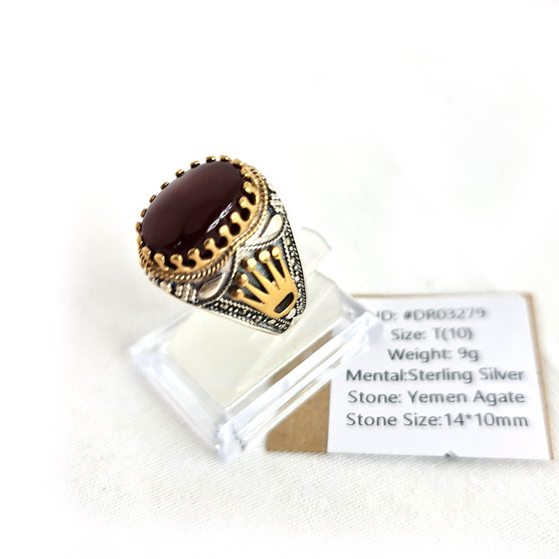 Anillo de plata 925 yemení de ágata genuina, raro para hombre, DR03279