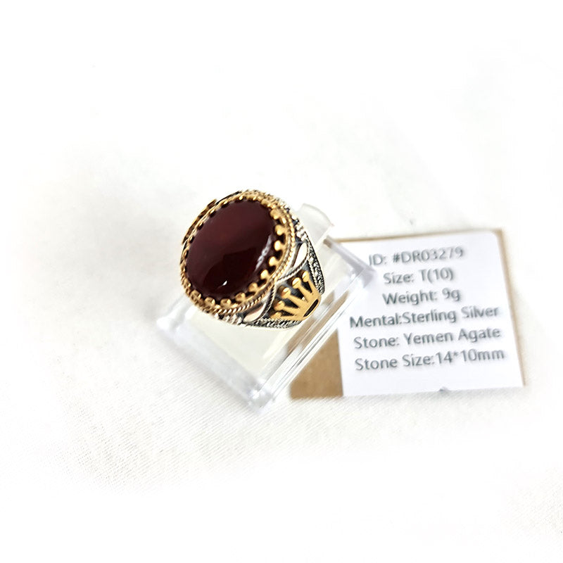 Anillo de plata 925 yemení de ágata genuina, raro para hombre, DR03279