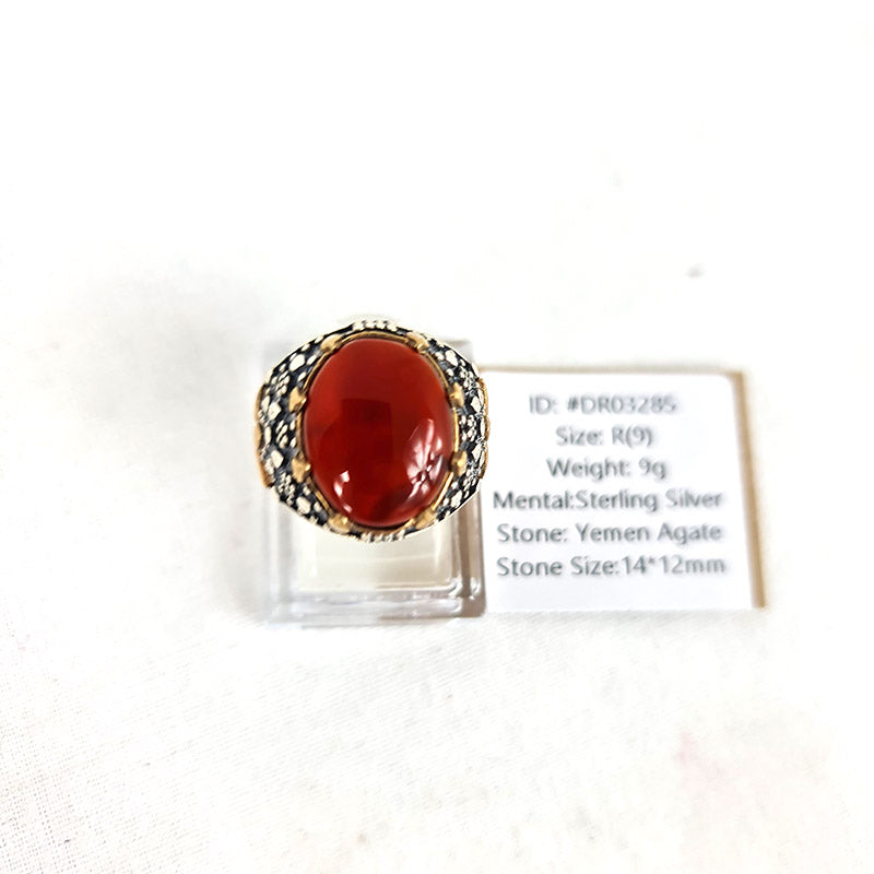 Anillo de plata 925 yemení de ágata genuina, raro para hombre, DR03285