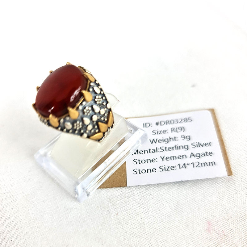 Anillo de plata 925 yemení de ágata genuina, raro para hombre, DR03285